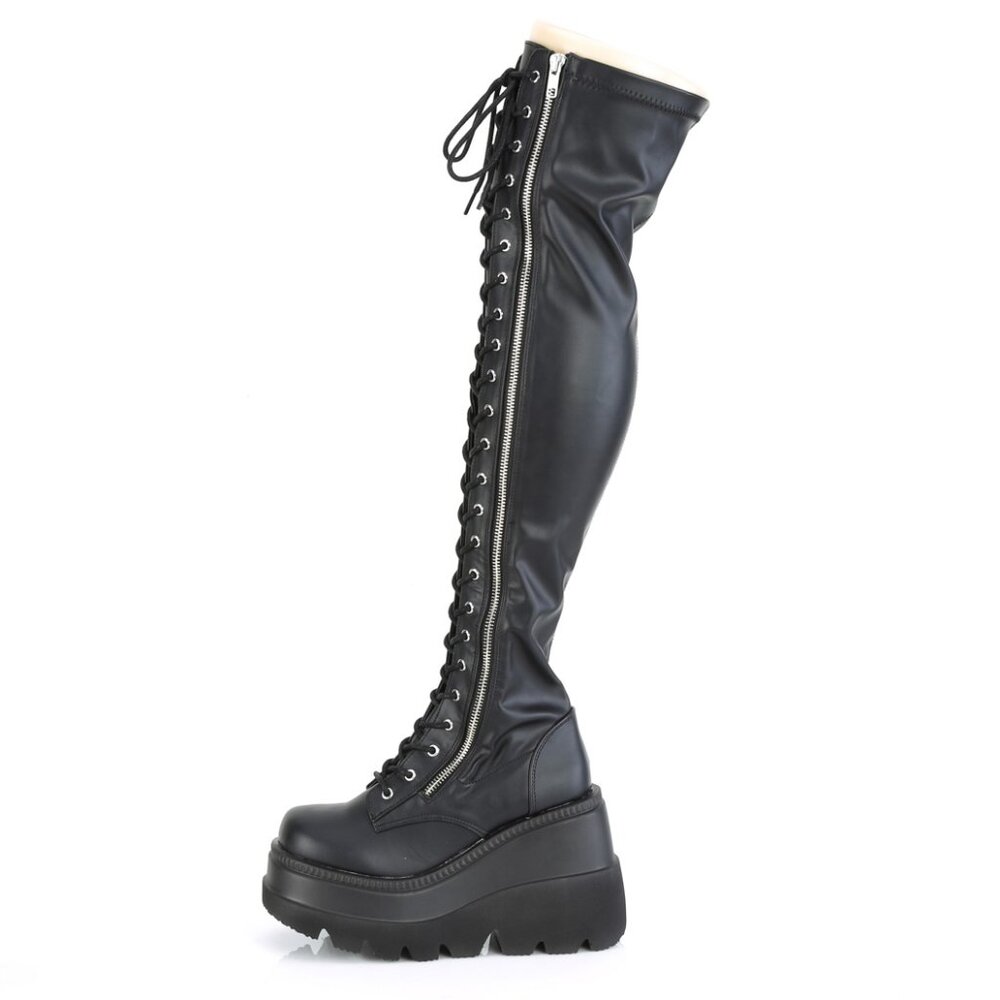 Black Thigh High Platform Boots | Women's Goth Combat Wedge Footwear